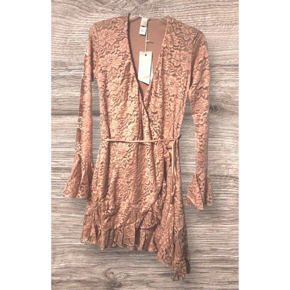 Free People We Are HAH Wrap Star Dress Sz XS Womens Pink Lace Wrap Around Tie Dr - Picture 2 of 11